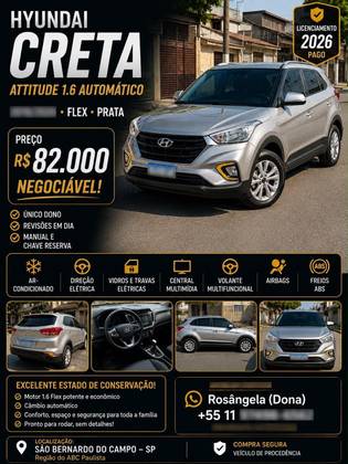 HYUNDAI CRETA 1.6 16V FLEX ATTITUDE AUTOMÁTICO HYUNDAI CRETA 1.6 16V FLEX ATTITUDE AUTOMÁTICO